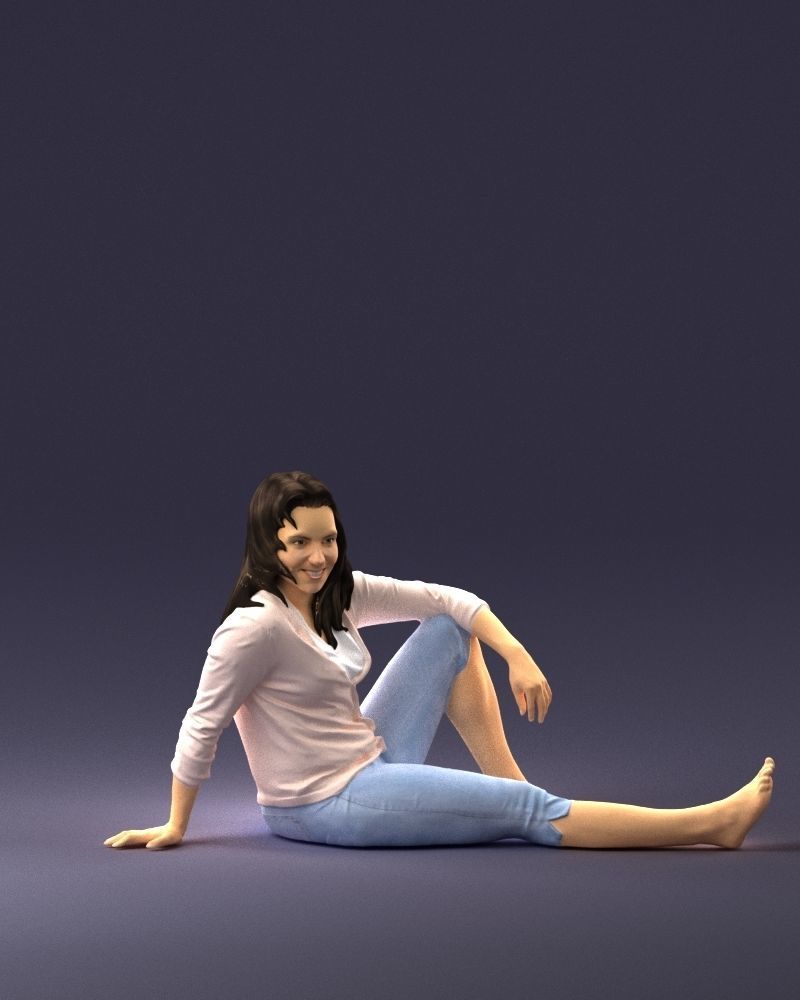 Sitting girl 0134 3D Print Ready 3D print model_6