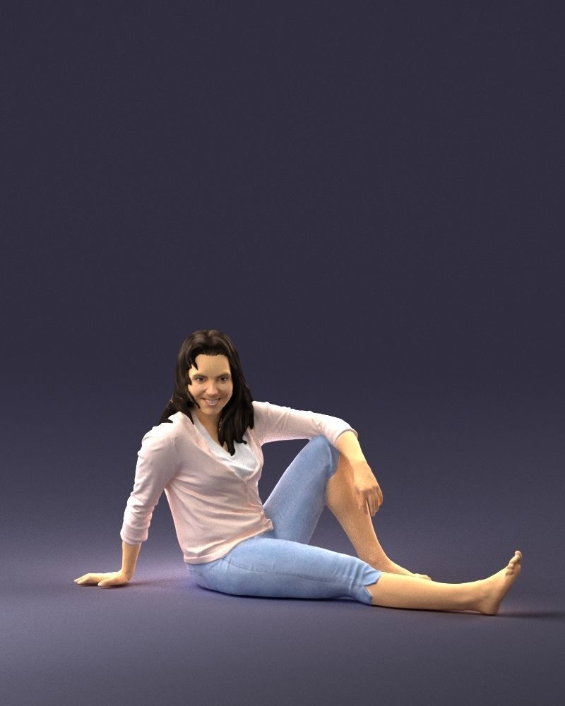 Sitting girl 0134 3D Print Ready 3D print model_3