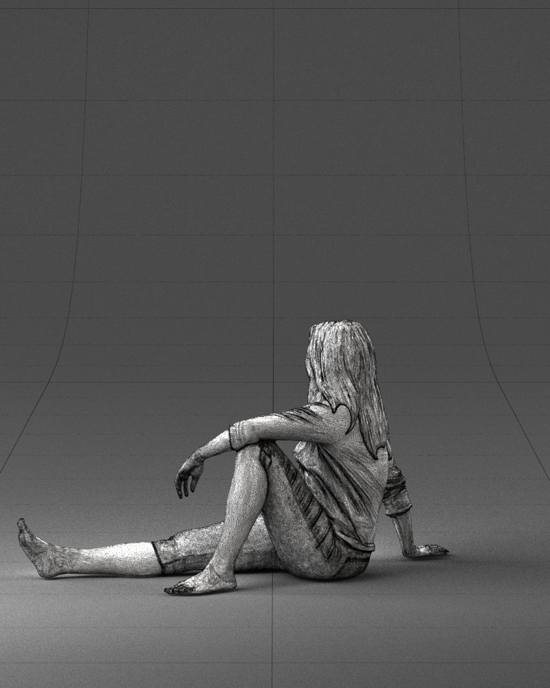 Sitting girl 0134 3D Print Ready 3D print model_23