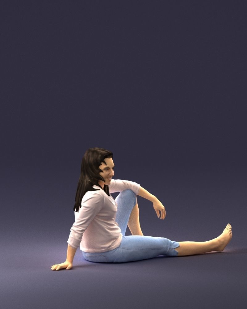 Sitting girl 0134 3D Print Ready 3D print model_9