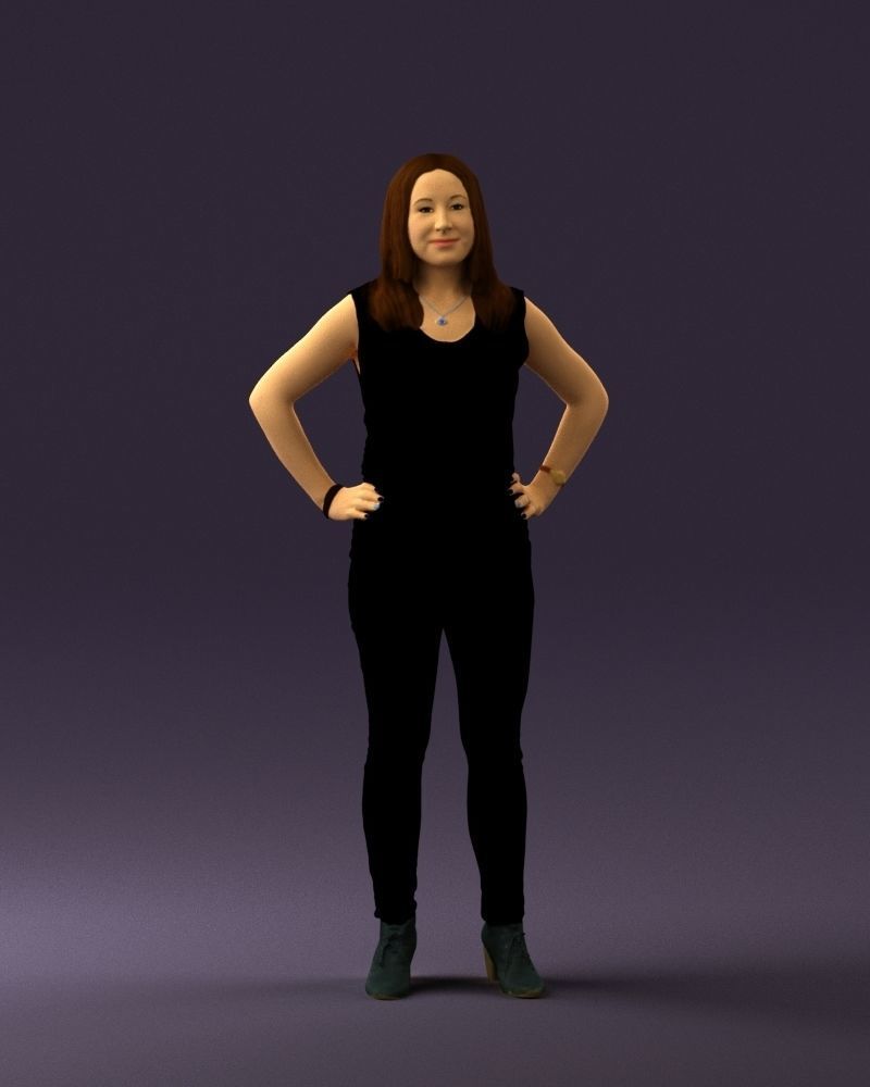 Woman in black brown long hair 0560 3D Print Ready 3D print model_33