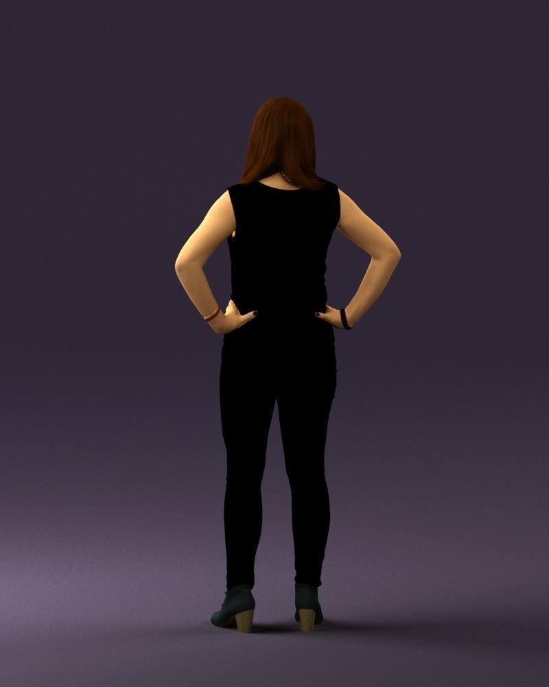 Woman in black brown long hair 0560 3D Print Ready 3D print model_18