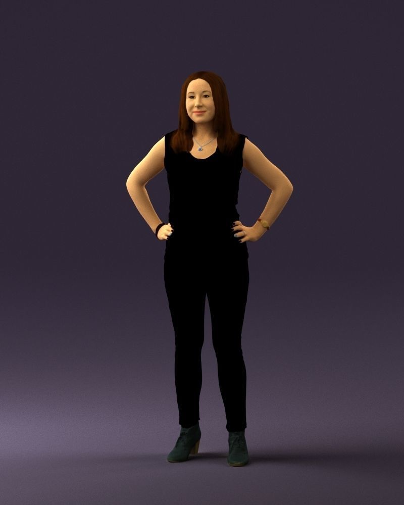 Woman in black brown long hair 0560 3D Print Ready 3D print model_30