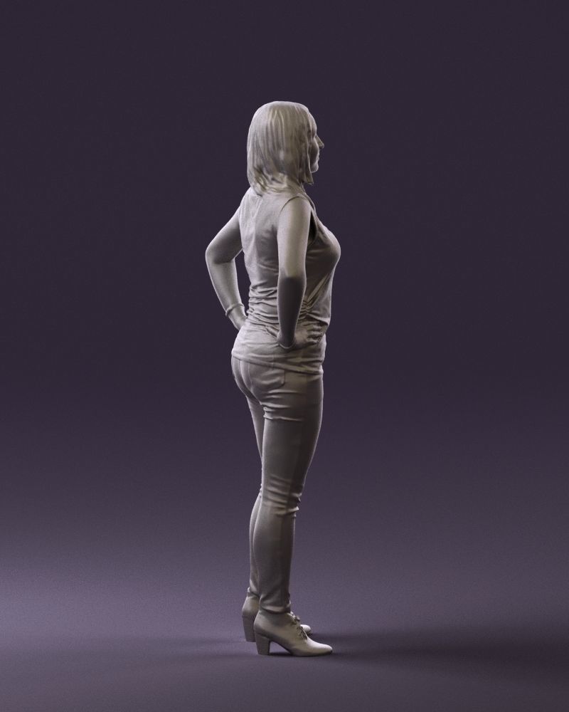 Woman in black brown long hair 0560 3D Print Ready 3D print model_13