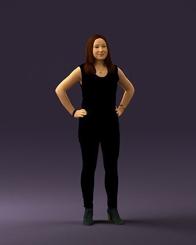Woman in black brown long hair 0560 3D Print Ready 3D print model