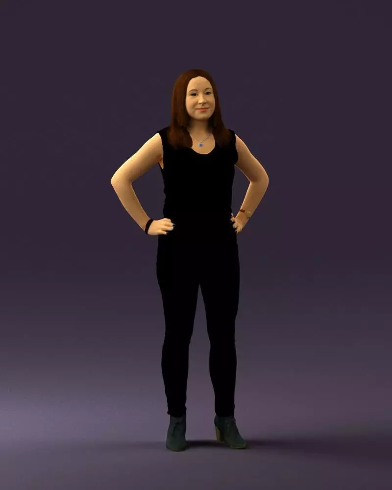 Woman in black brown long hair 0560 3D Print Ready 3D print model_0
