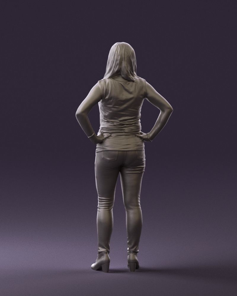 Woman in black brown long hair 0560 3D Print Ready 3D print model_19