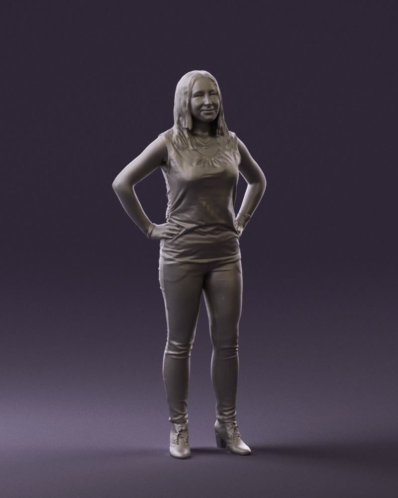 Woman in black brown long hair 0560 3D Print Ready 3D print model_4