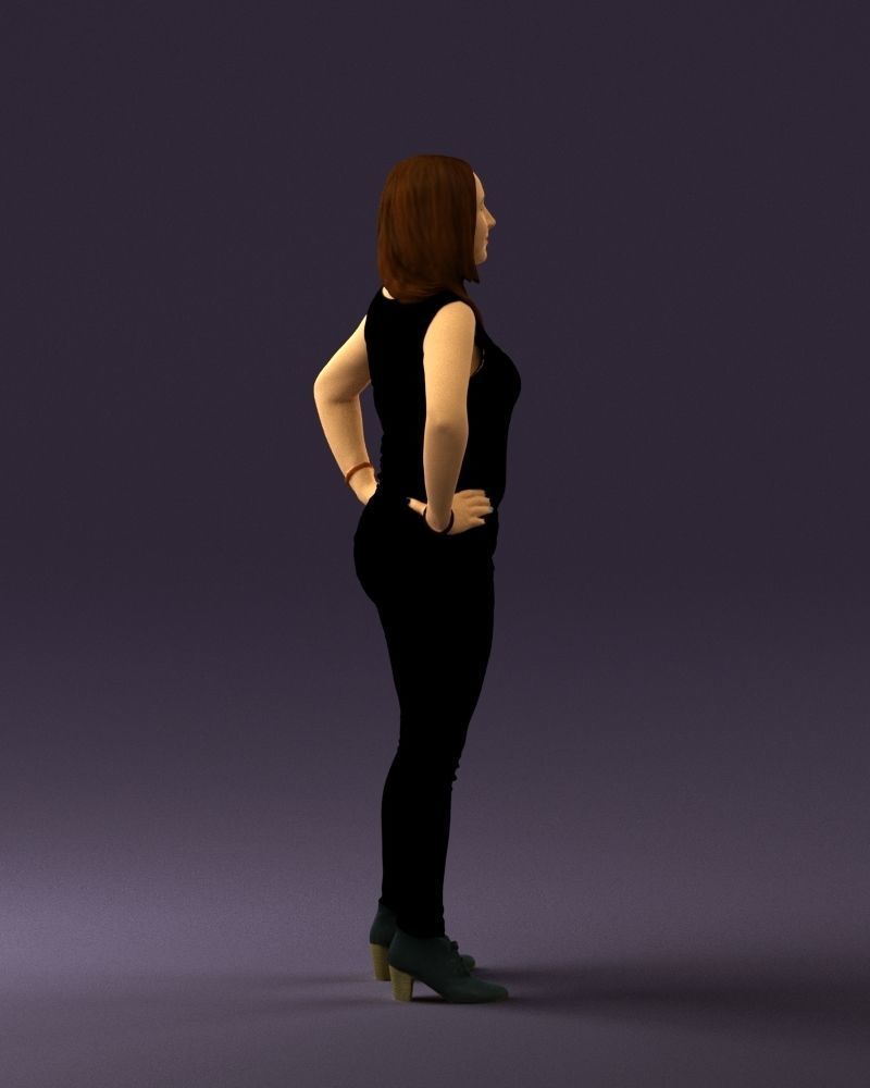 Woman in black brown long hair 0560 3D Print Ready 3D print model_12