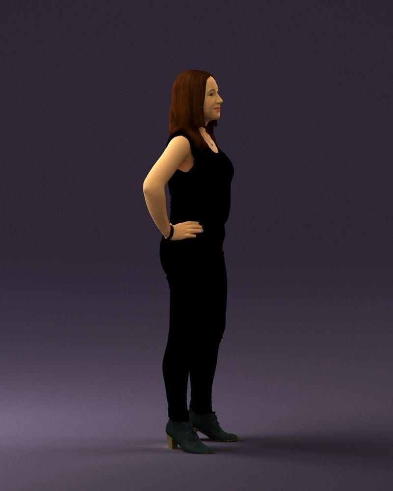 Woman in black brown long hair 0560 3D Print Ready 3D print model_9