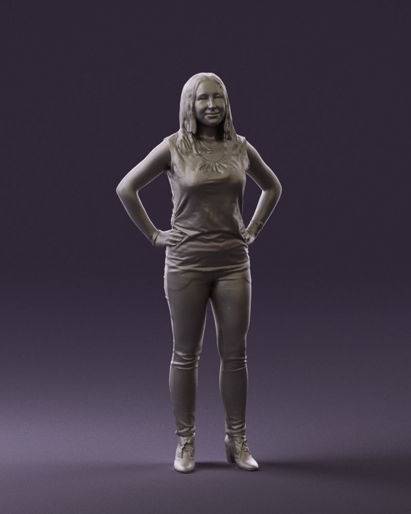 Woman in black brown long hair 0560 3D Print Ready 3D print model_1