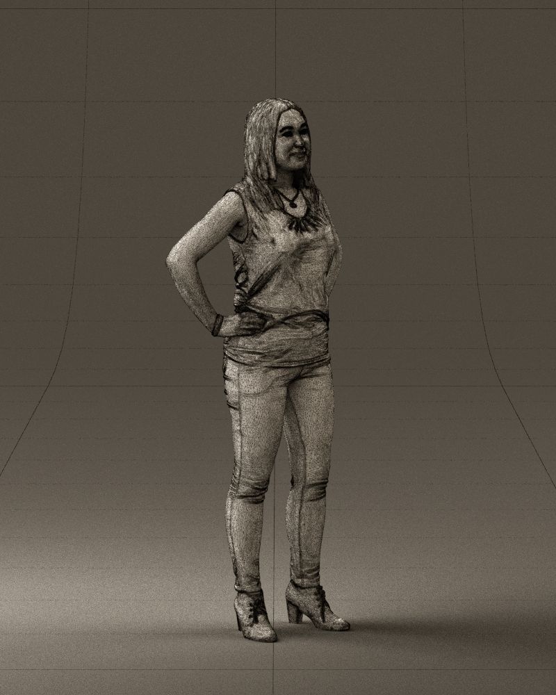 Woman in black brown long hair 0560 3D Print Ready 3D print model_8