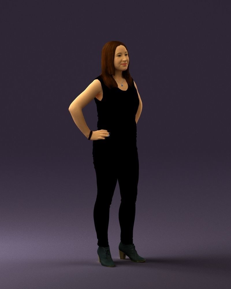 Woman in black brown long hair 0560 3D Print Ready 3D print model_6