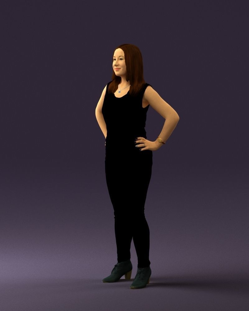 Woman in black brown long hair 0560 3D Print Ready 3D print model_27