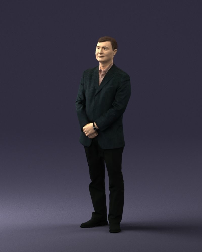 Man dark striped suit 0502 3D model_3