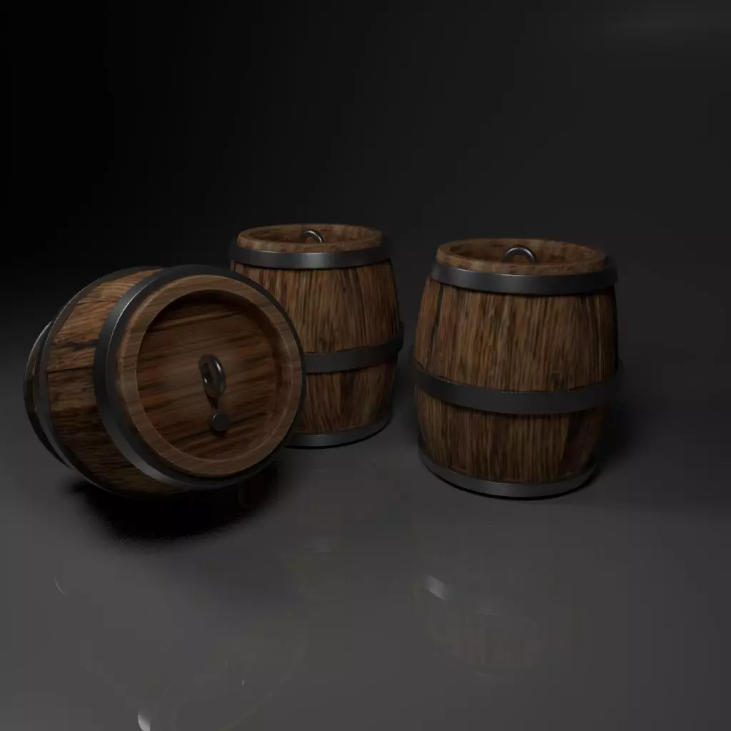 Barrels three wooden - three wooden Free 3D model_0