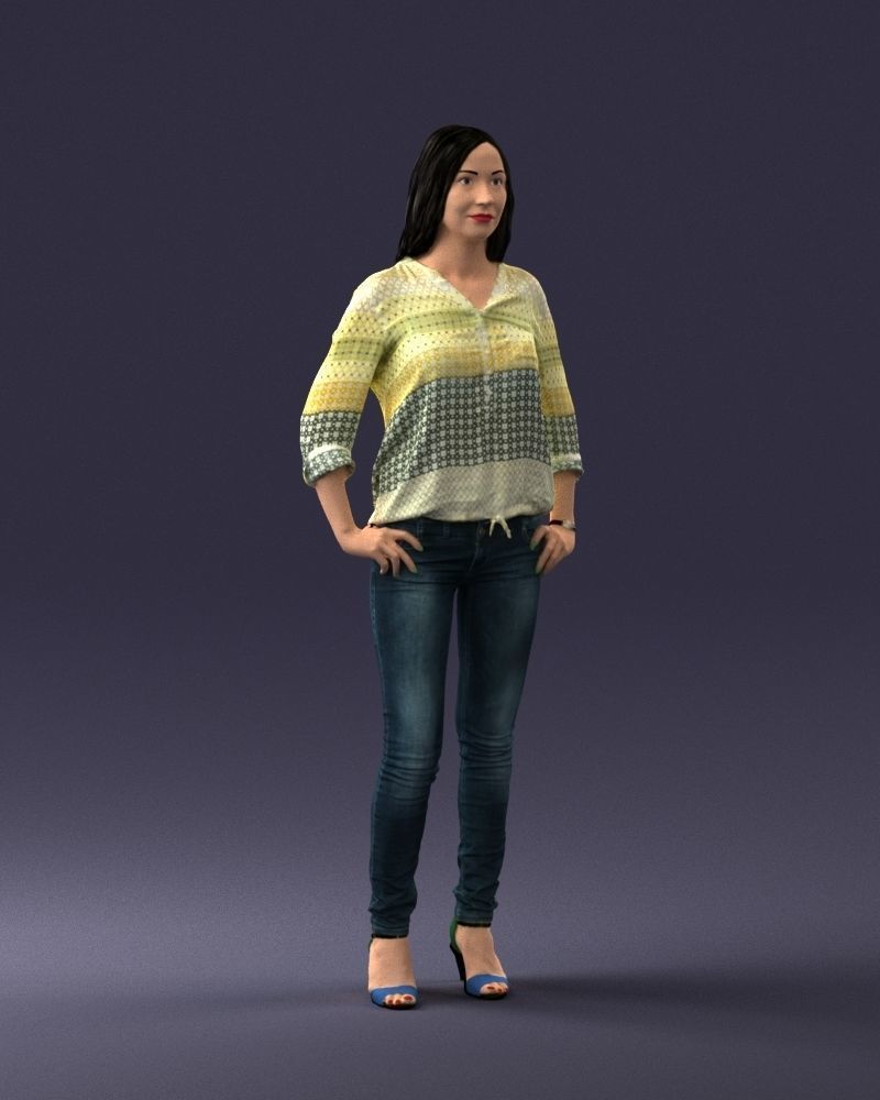 Stylish brunette in jeans 0248 3D model_6