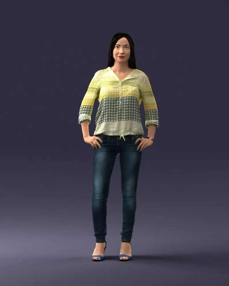 Stylish brunette in jeans 0248 3D model_0
