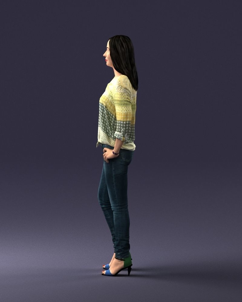 Stylish brunette in jeans 0248 3D model_24