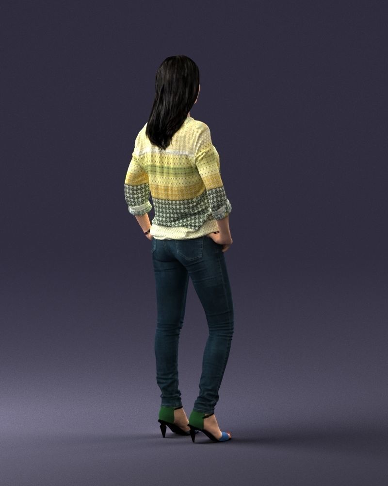 Stylish brunette in jeans 0248 3D model_15