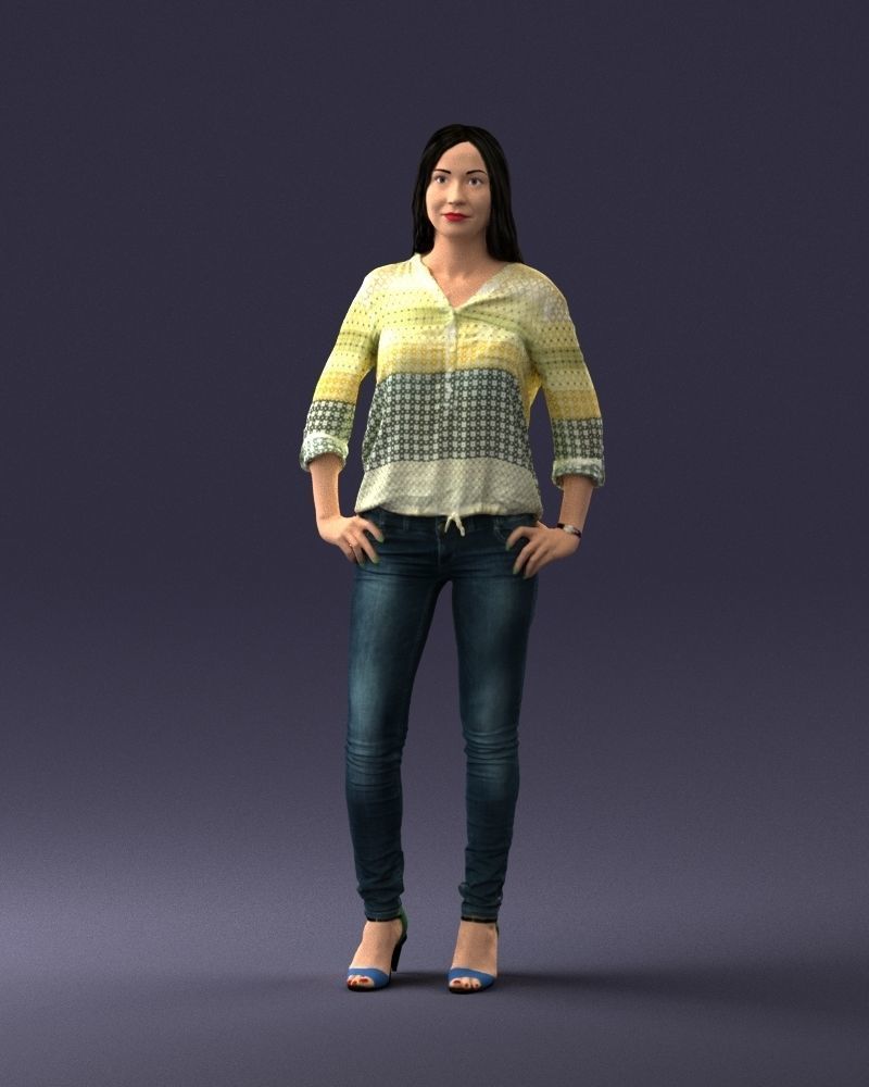 Stylish brunette in jeans 0248 3D model_33