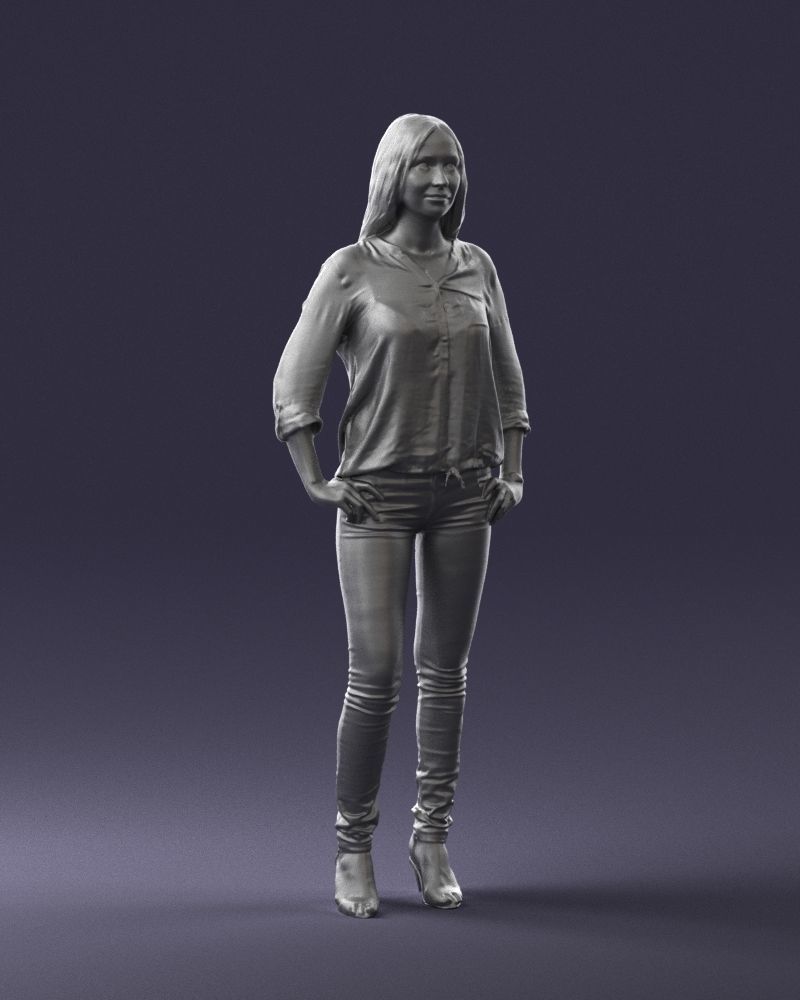 Stylish brunette in jeans 0248 3D model_7