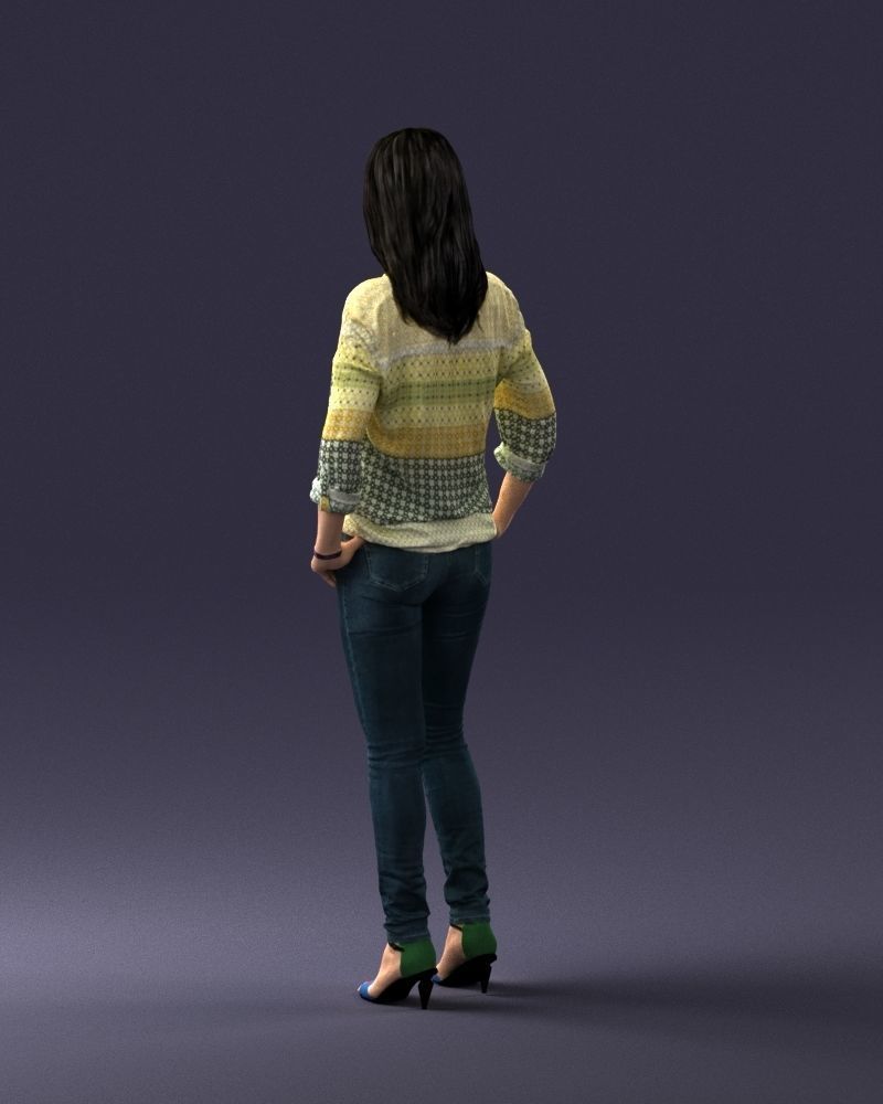 Stylish brunette in jeans 0248 3D model_21