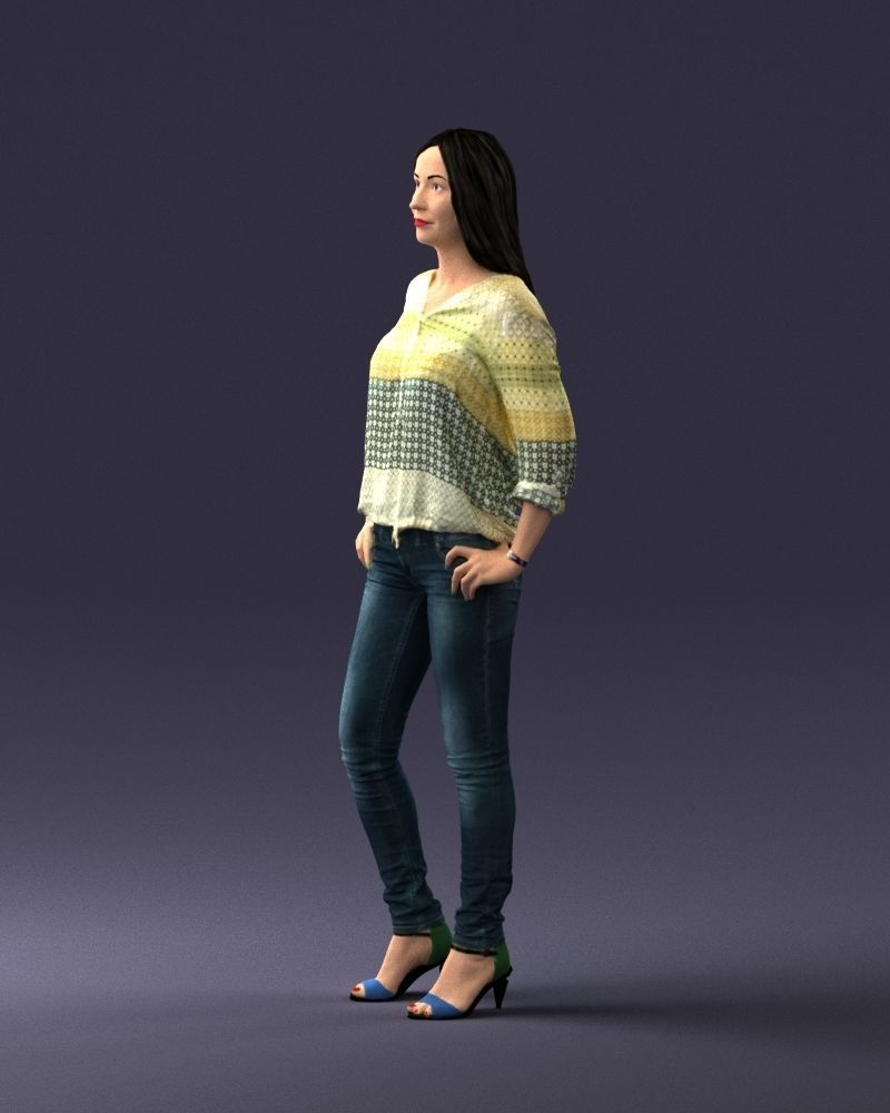 Stylish brunette in jeans 0248 3D model_27