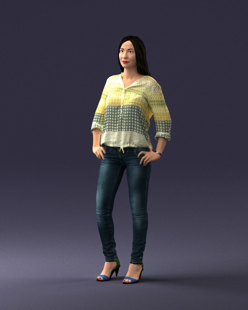 Stylish brunette in jeans 0248 3D model_30