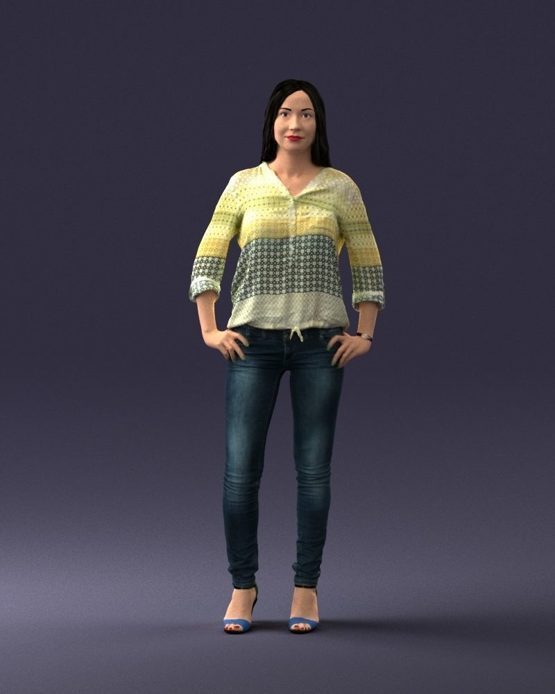 Stylish brunette in jeans 0248 3D model_36