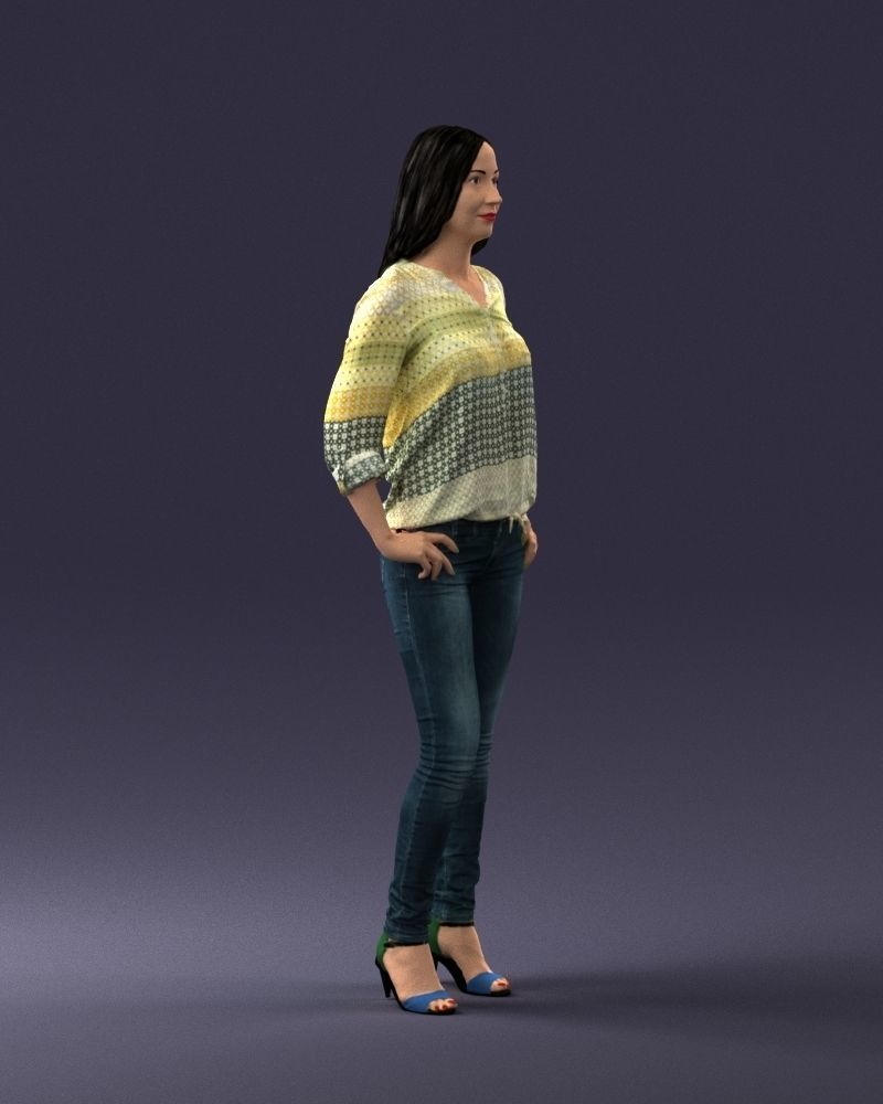 Stylish brunette in jeans 0248 3D model_9