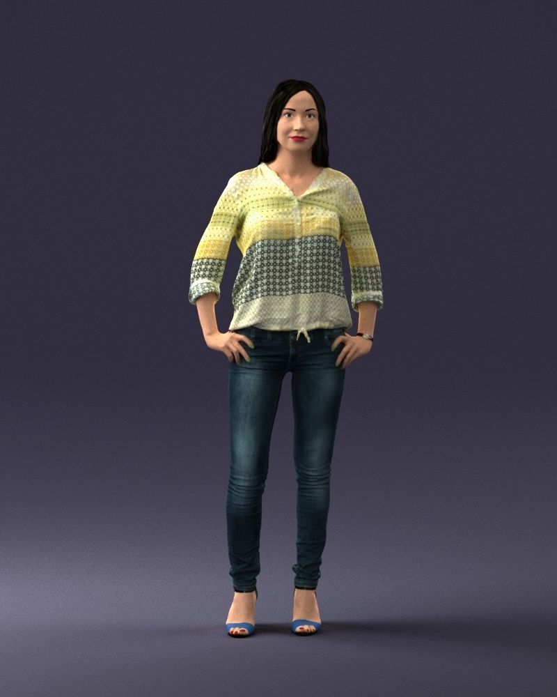 Stylish brunette in jeans 0248 3D model_3