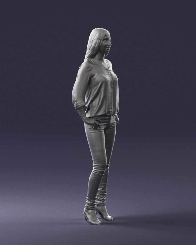 Stylish brunette in jeans 0248 3D model_10