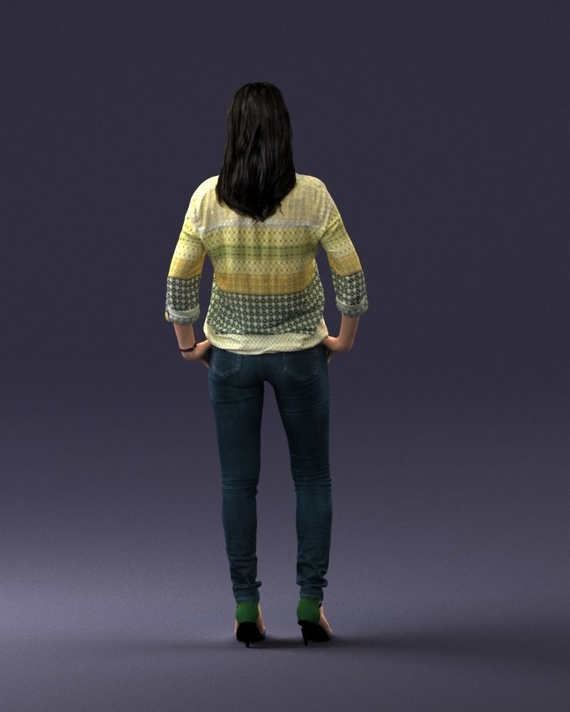 Stylish brunette in jeans 0248 3D model_18