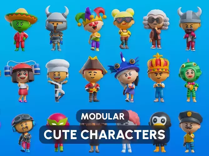 Cute Characters Low-poly 3D model