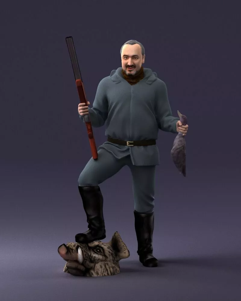 000267 Hunter with Rifle and Trophy 0527 STL Miniature 3D print model
