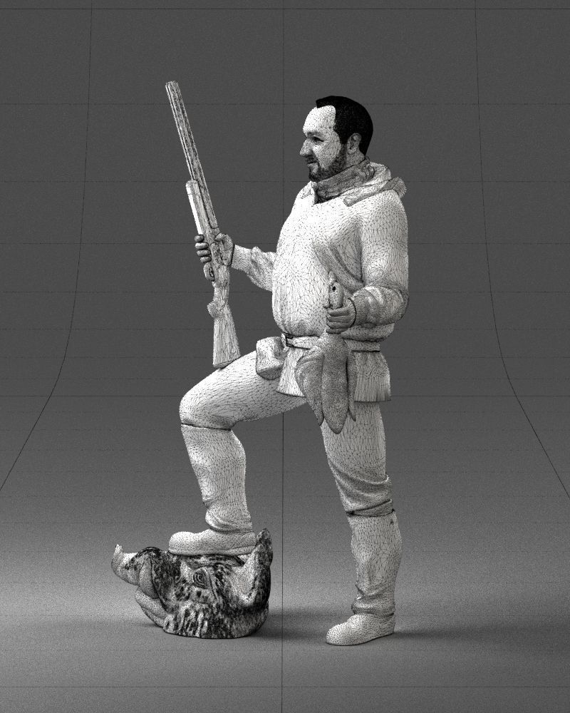 000267 Hunter with Rifle and Trophy 0527 3dp 3D print model_30