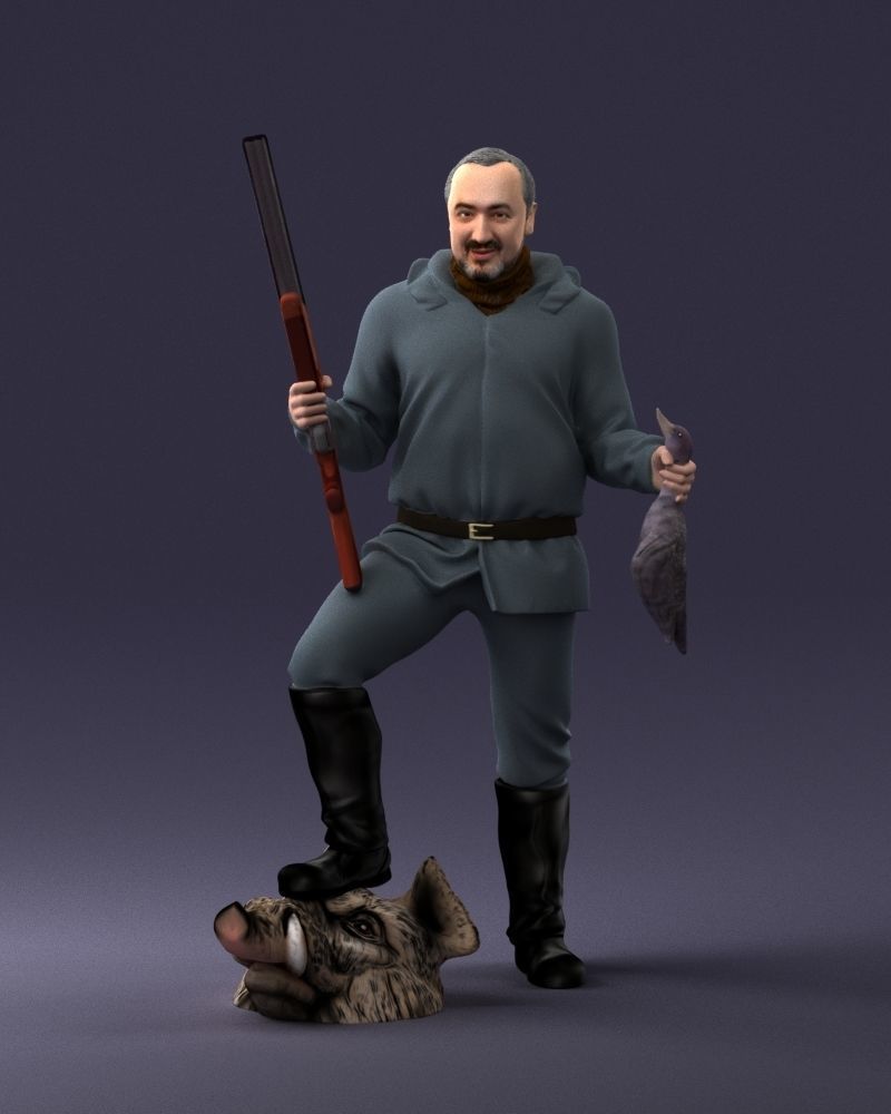 000267 Hunter with Rifle and Trophy 0527 3dp 3D print model_37