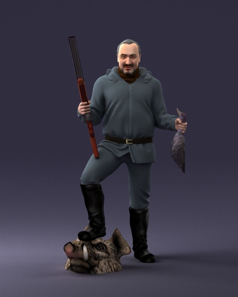 000267 Hunter with Rifle and Trophy 0527 3dp 3D print model_4