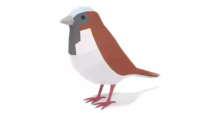 Low Poly Cartoon Sparrow