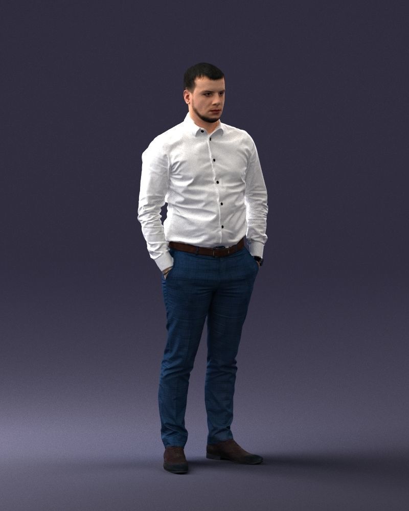 000242 Man in White Shirt and Blue Formal Trousers 0116 3D model_7