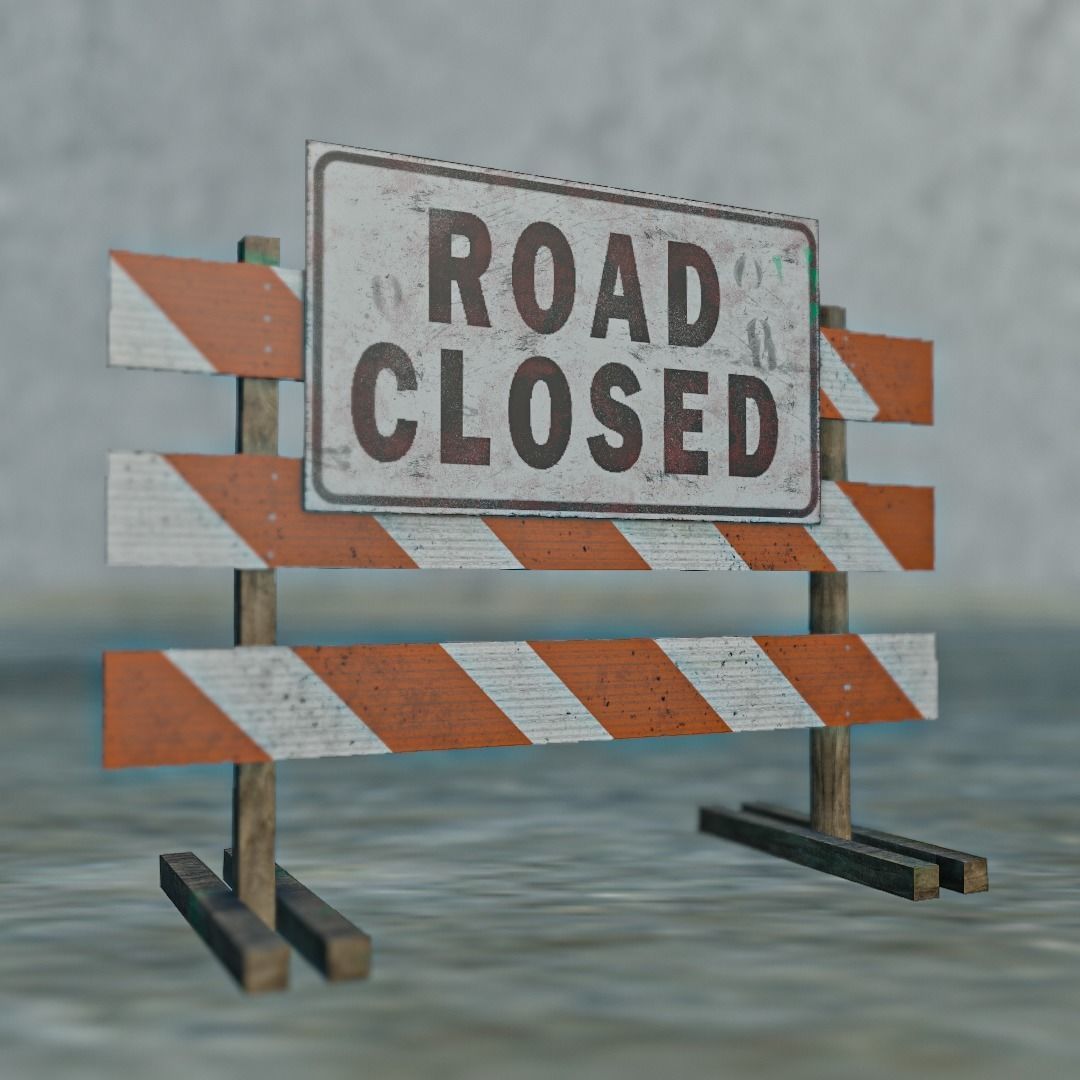 Road closed sign low poly Free low-poly 3D model_1