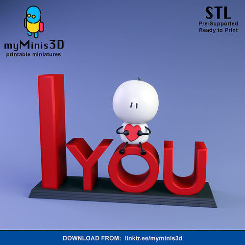 Cute Bigli Migli with Heart 3D print model