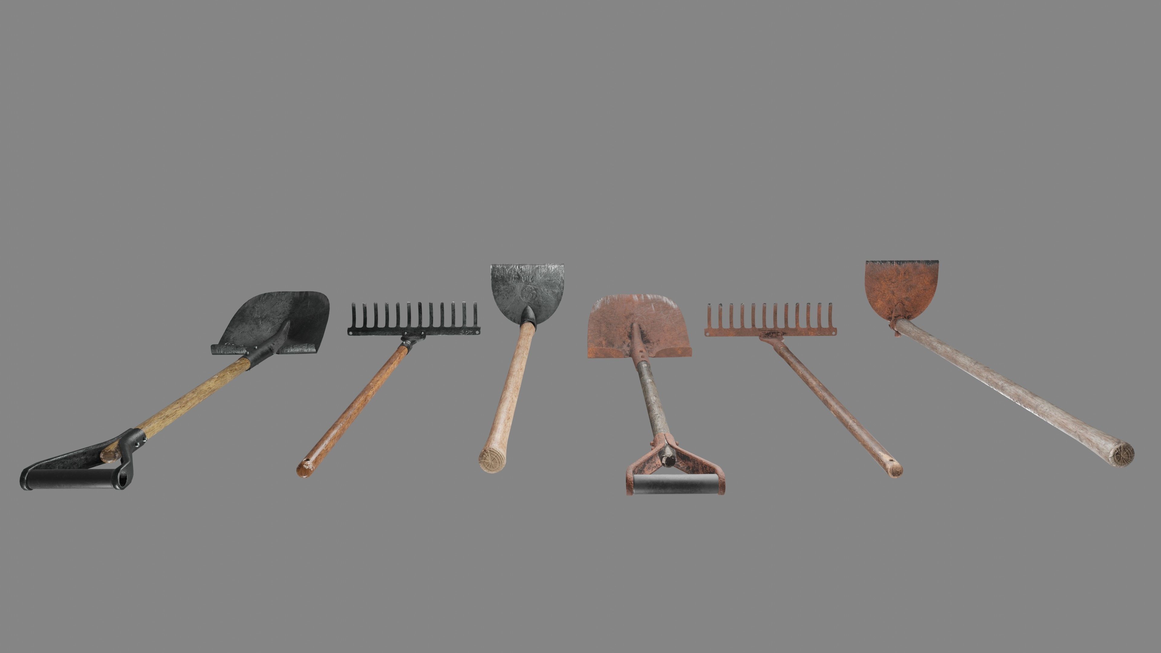 Shovel Rake and Hoe Low-poly 3D model_18