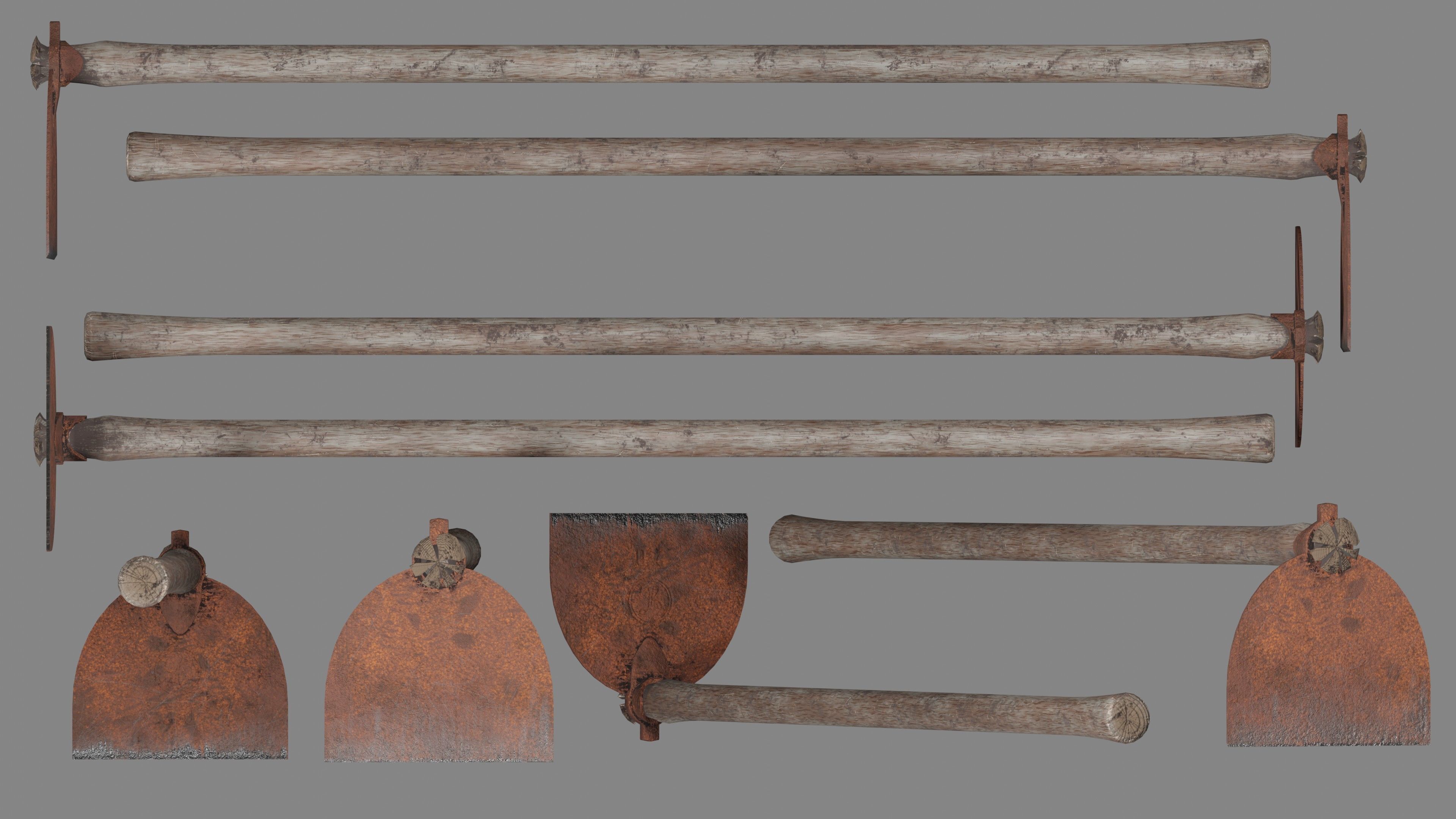Shovel Rake and Hoe Low-poly 3D model_12