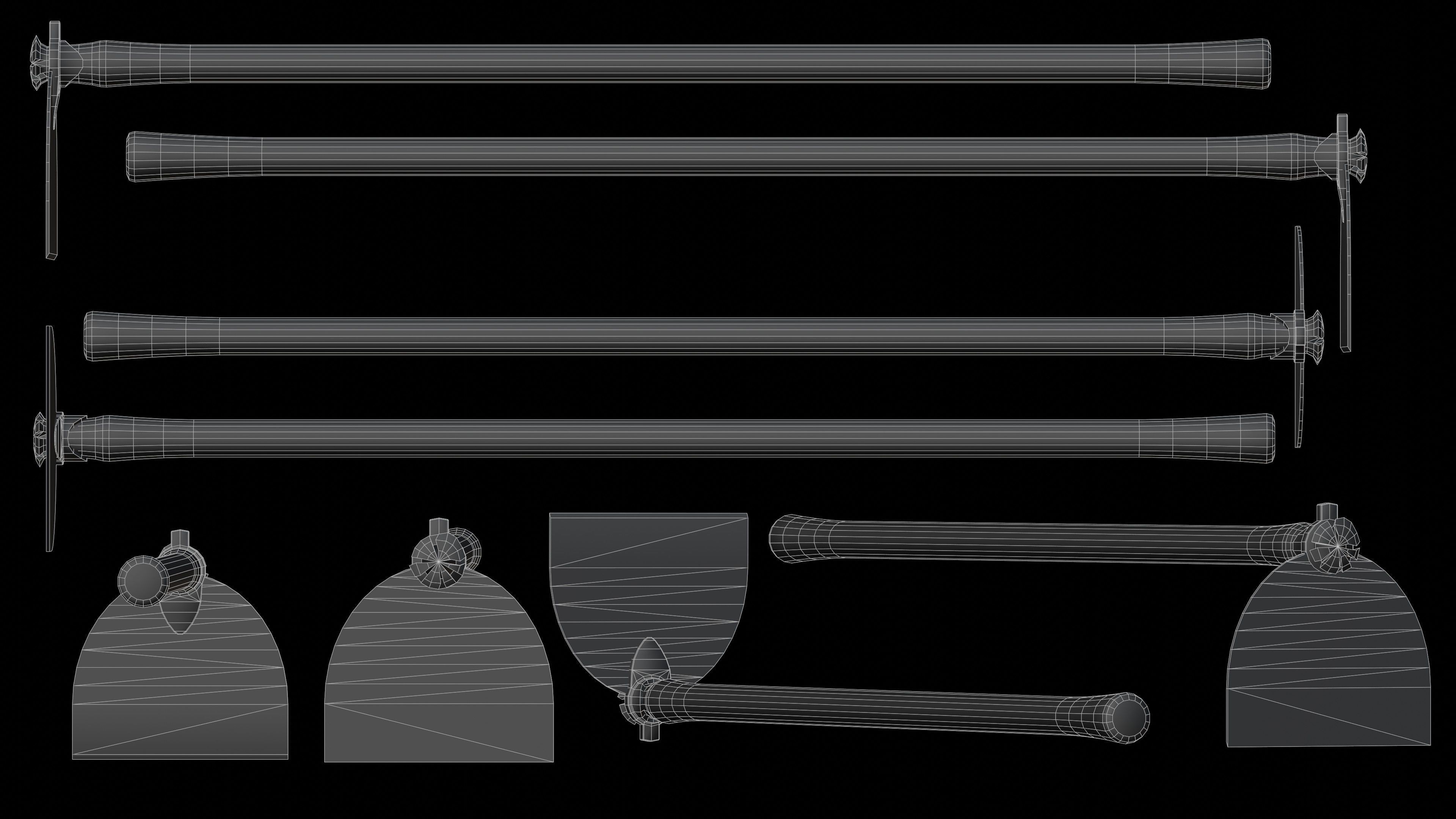 Shovel Rake and Hoe Low-poly 3D model_13