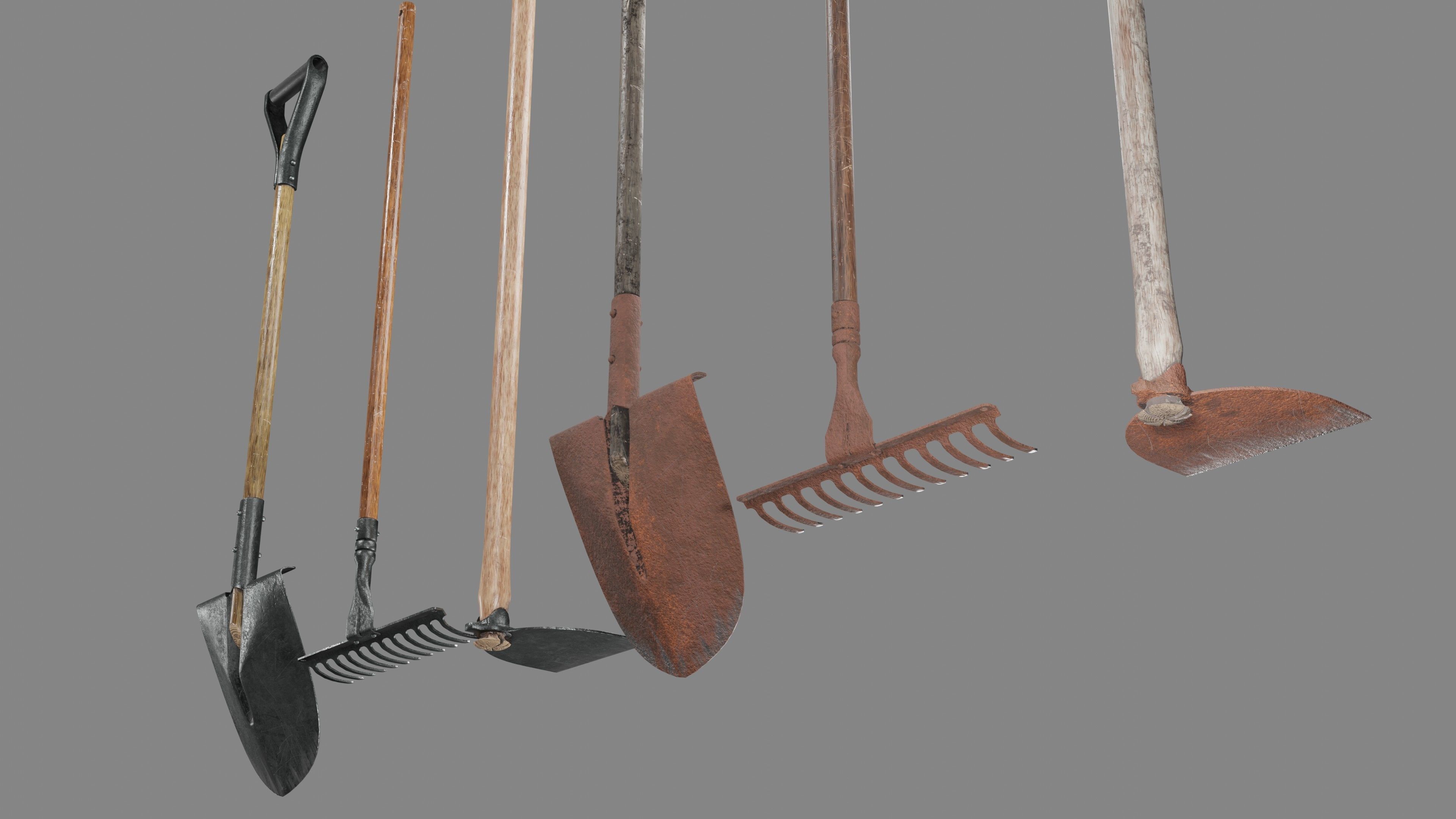 Shovel Rake and Hoe Low-poly 3D model_19
