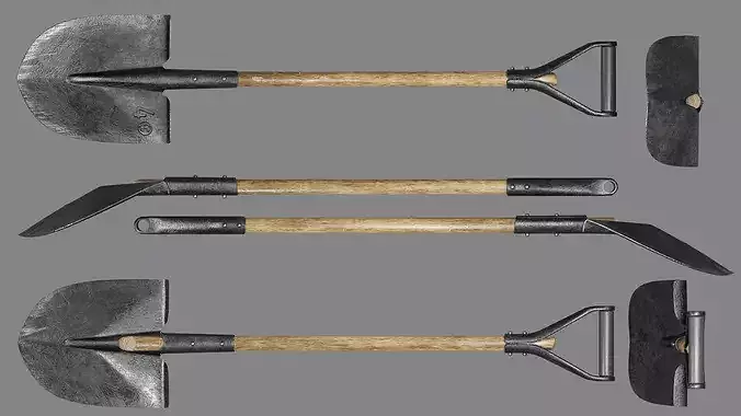 Shovel Rake and Hoe Low-poly 3D model 6