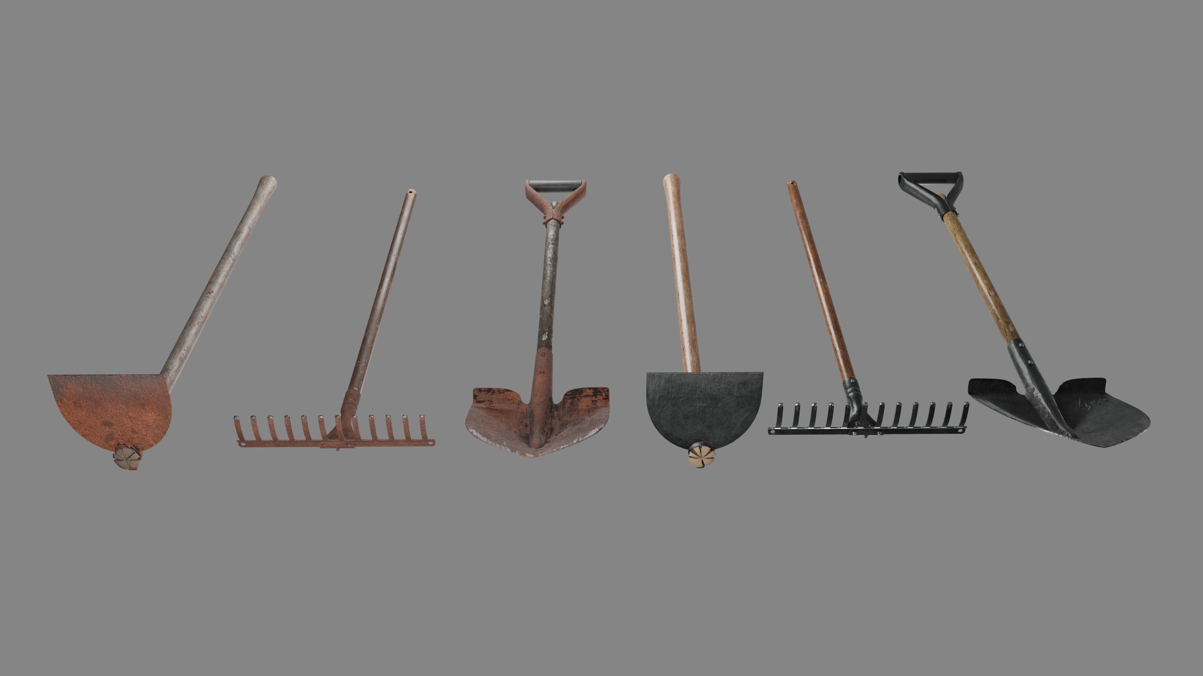 Shovel Rake and Hoe Low-poly 3D model_17