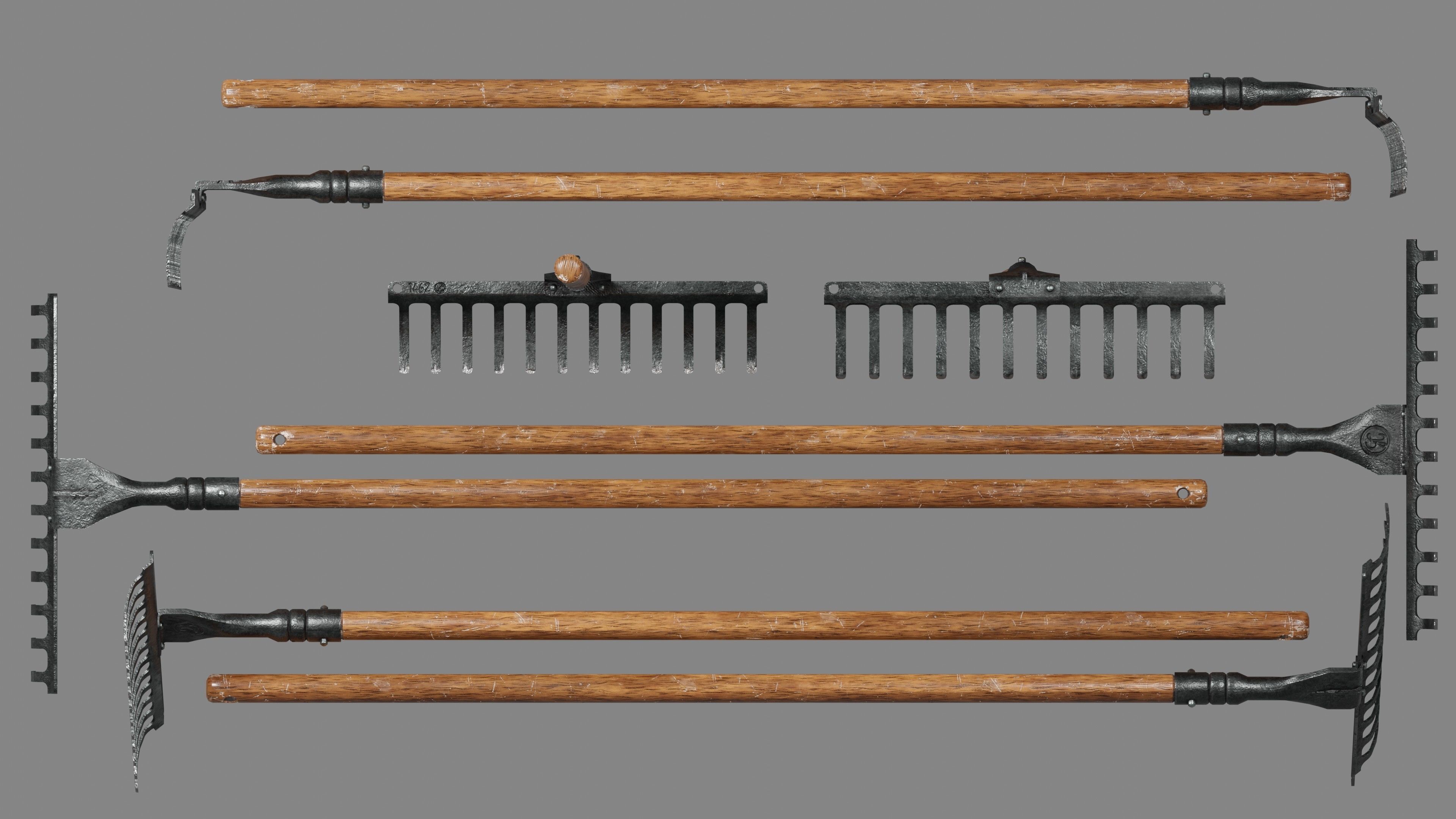 Shovel Rake and Hoe Low-poly 3D model_8